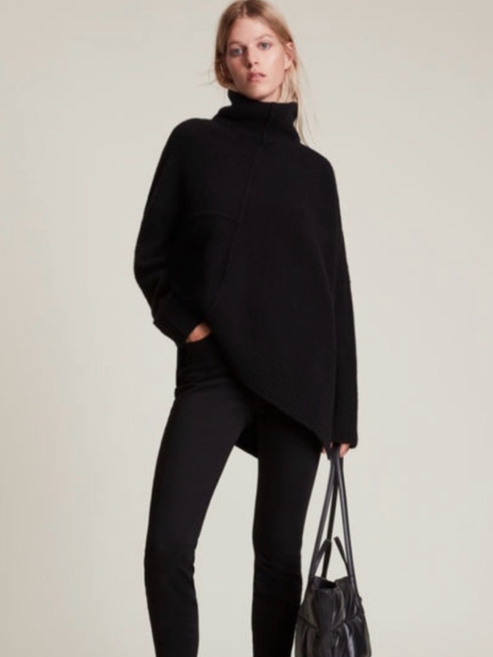 All Saints Lock Roll Neck Wool Blend Sweater Black Size Medium